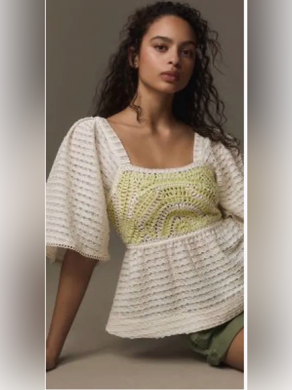 Anthropologie Sarah Hann Flutter-Sleeve Crochet Top